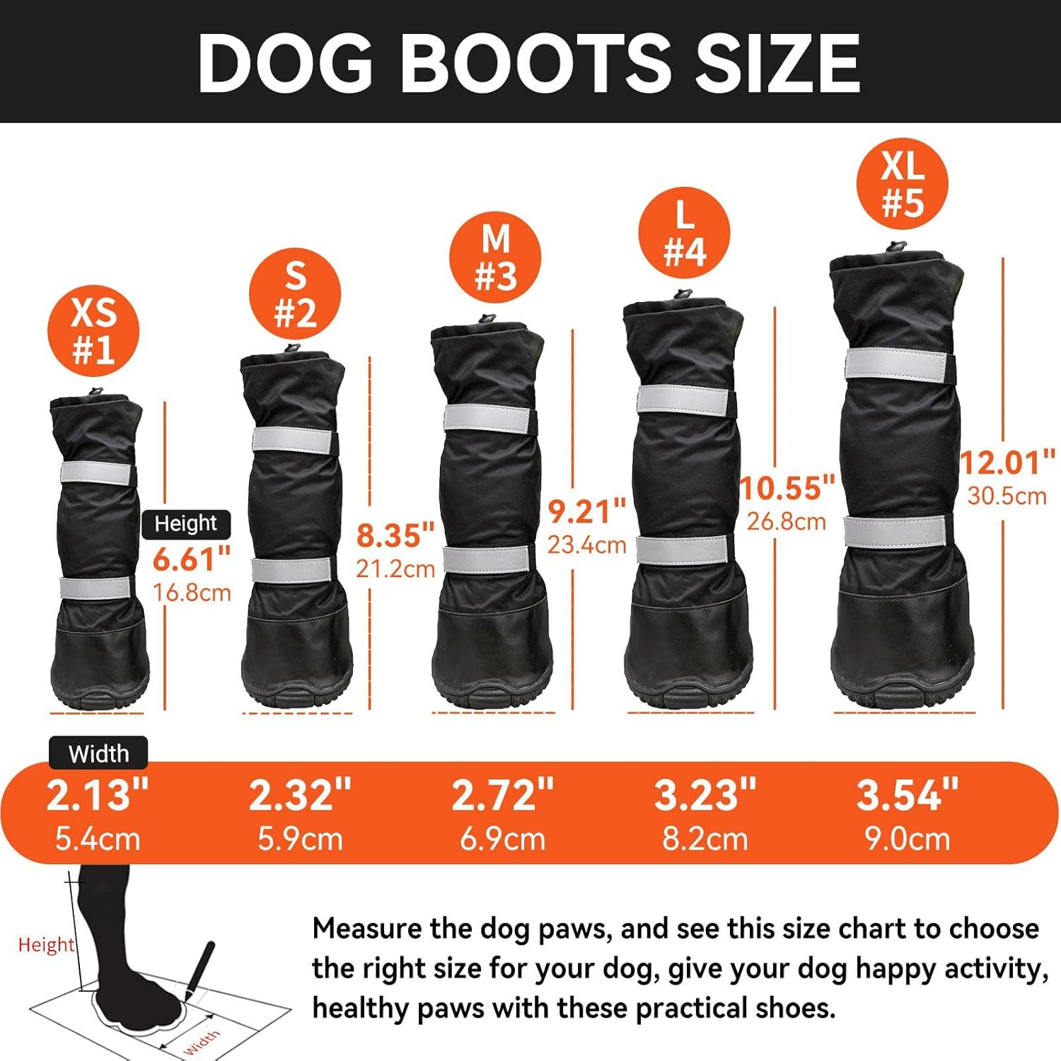 4 PCS Dog Boots Waterproof Dog Shoes with Reflective, Anti-Slip Pet Paw Protectors for Snowy, Rainy and Hot Pavement, Black, Medium